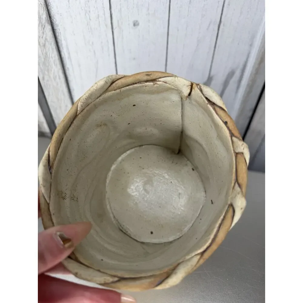 Vintage Signed Art Pottery Coil Vase Artist Swirl Brown Handmade Unique